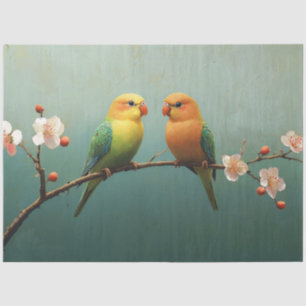 Love Birds on a Pink Flowering Branch Decoupage Tissue Paper