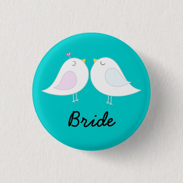 Love Birds on Aqua Bride Button (Front)