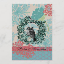 Love Birds on Floral Wreath 5x7 Wedding Invitation
