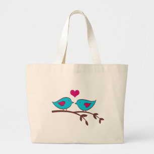 Love Birds on green Large Tote Bag
