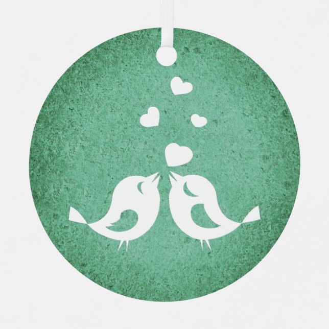 Love Birds on Green Metal Tree Decoration (Front)