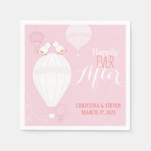Love Birds on Hot Air Balloons Pink Wedding Napkin