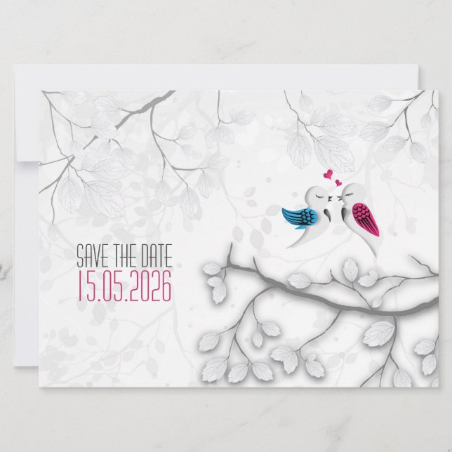 Love Birds on Magical White -Wedding Save the Date (Front)
