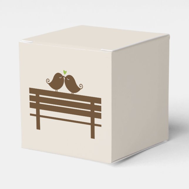 Love Birds on Park Bench {green} Favour Box (Front Side)