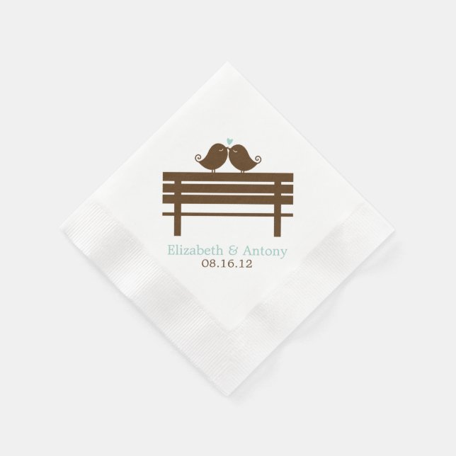 Love Birds on Park Bench {mint} Napkin (Corner)