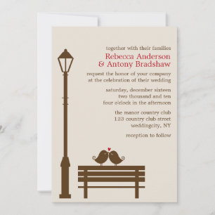 Love Birds on Park Bench Wedding Invitation