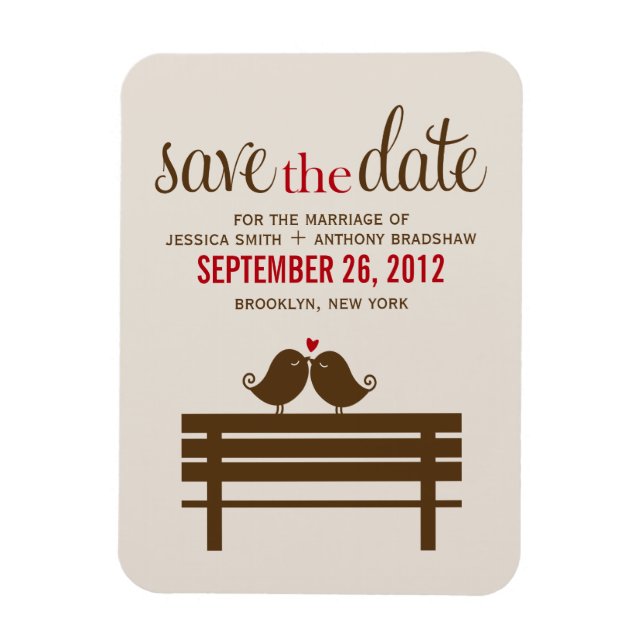 Love Birds on Park Bench Wedding Magnet (Vertical)