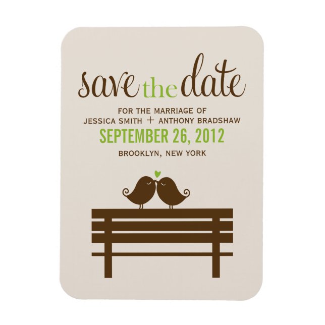 Love Birds on Park Bench Wedding Magnet (Vertical)