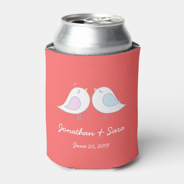 Love Birds on Pink, Wedding Can Cooler (Can Front)