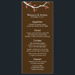 Love Birds on Tree Wedding Menu Cards<br><div class="desc">Spring or nature themed wedding invitations feature two brown bird silhouettes perched on a tree limb with peach or pink leaves on a beautiful aqua blue background. Visit our store for matching products.  Heartlocked</div>
