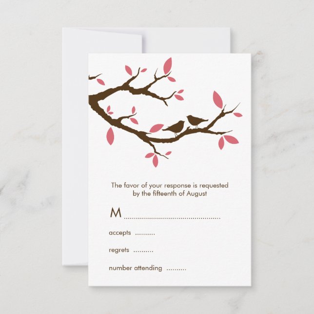 Love Birds on Tree Wedding RSVP Card (Front)