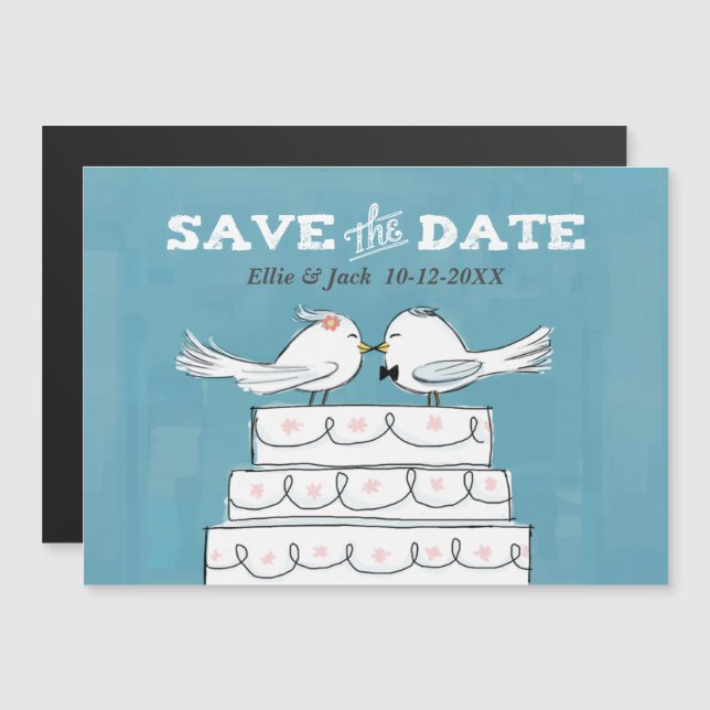 Love Birds on Wedding Cake Save the Date Magnetic Invitation (Front/Back)