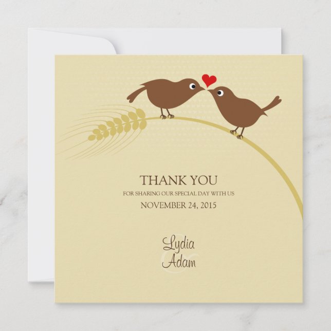 Love Birds On Wheat - Thank You Card - Square (Front)