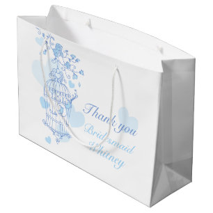 Love birds open birdcage blue wedding favour bag