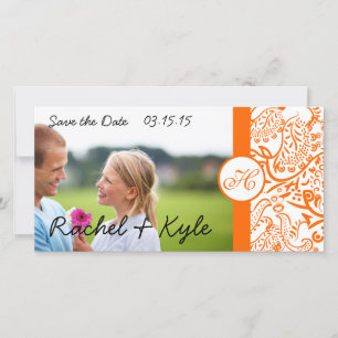 Love Birds Orange Damask Save the Date