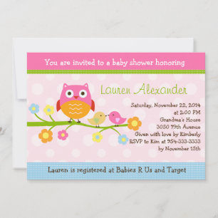 Love Birds & Owl on Branch Baby Shower Invitation