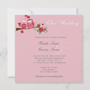 love birds owls pink wedding invitations