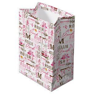 Love Birds Owls with Name and Monogram Collage Medium Gift Bag