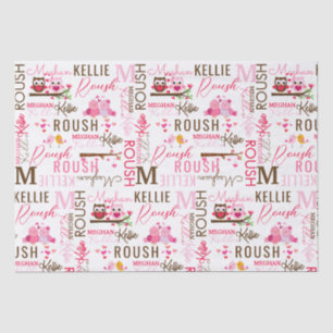 Love Birds Owls with Name and Monogram Collage Tissue Paper