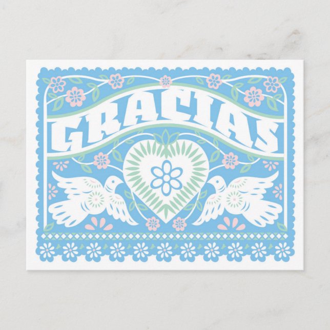 Love Birds Papel Picado Thank You postcard (Front)