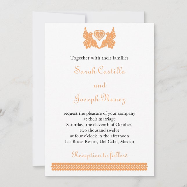 Love Birds Papel Picado Wedding Invitation (Front)