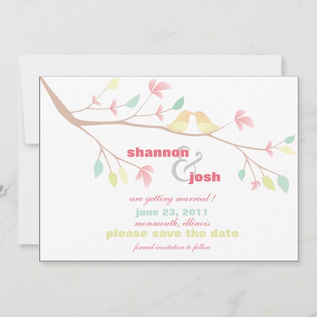 Love Birds - Pastel save the date cards (Front)