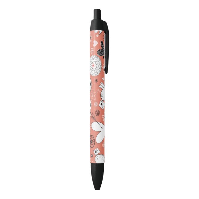 Love Birds Pattern Black Ink Pen (Bottom (Vertical))