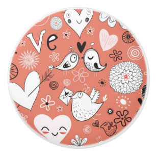 Love Birds Pattern Ceramic Knob