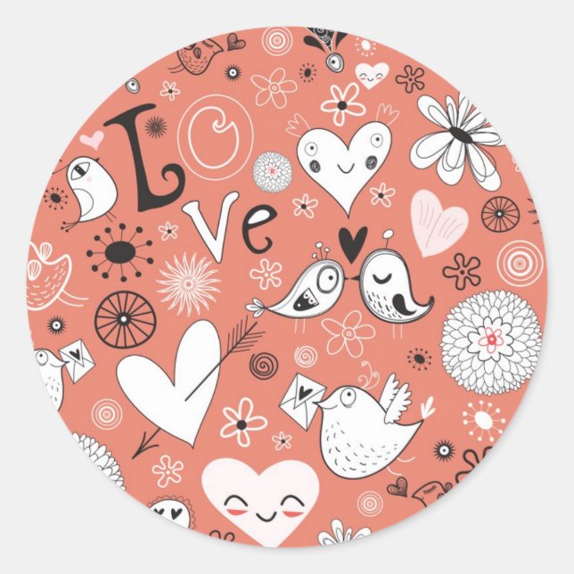 Love Birds Pattern Classic Round Sticker (Front)