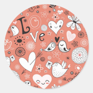 Love Birds Pattern Classic Round Sticker