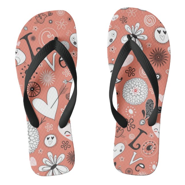 Love Birds Pattern Flip Flops (Footbed)