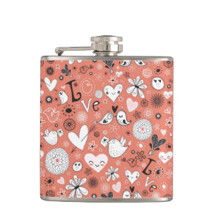 Love Birds Pattern Hip Flask