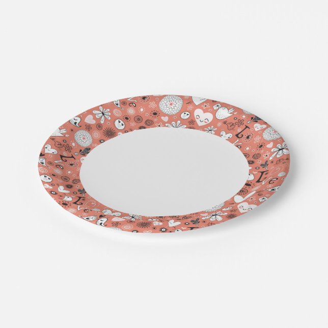 Love Birds Pattern Paper Plate (Angled)