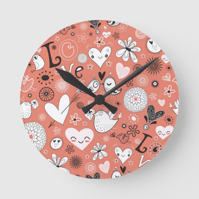 Love Birds Pattern Round Clock (Front)