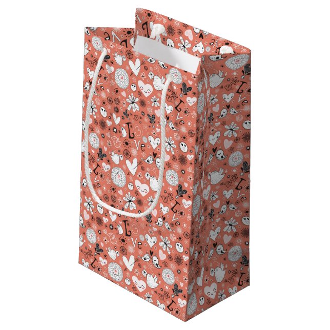Love Birds Pattern Small Gift Bag (Back Angled)
