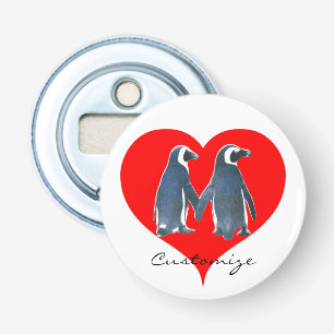 Love Birds Penguin Couple Red Heart Thunder_Cove Bottle Opener