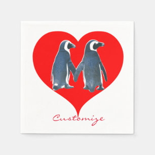 Love Birds Penguin Couple Red Heart Thunder_Cove Napkin