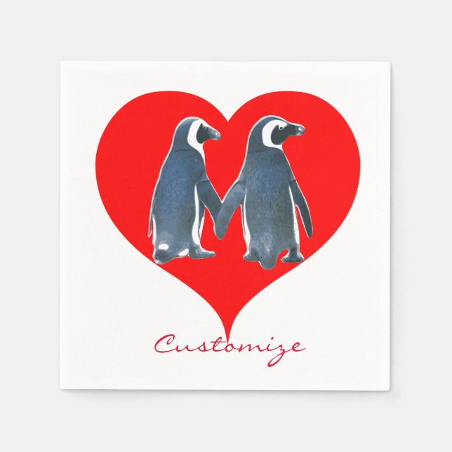 Love Birds Penguin Couple Red Heart Thunder_Cove Napkin (Front)