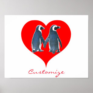 Love Birds Penguin Couple Red Heart Thunder_Cove Poster