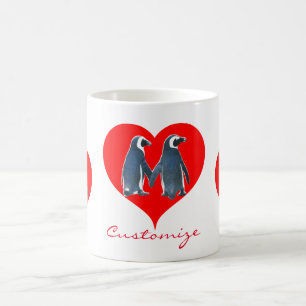 Love Birds Penguin Couple Red Hearts Thunder_Cove Coffee Mug