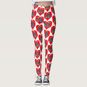 Love Birds Penguin Couple Red Hearts Thunder_Cove Leggings