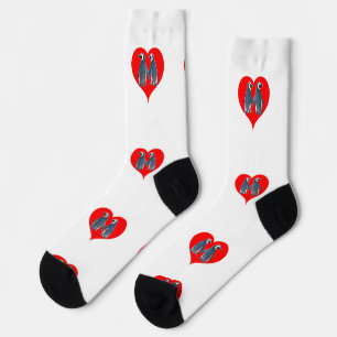 Love Birds Penguin Couple Red Hearts Thunder_Cove Socks