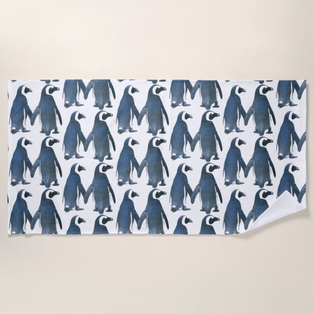 Love Birds Penguin Couple Thunder_Cove Beach Towel (Front)