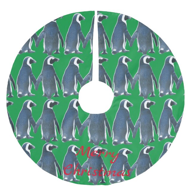 Love Birds Penguin Couple Thunder_Cove Brushed Polyester Tree Skirt (Front)