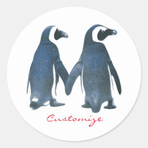 Love Birds Penguin Couple Thunder_Cove Classic Round Sticker