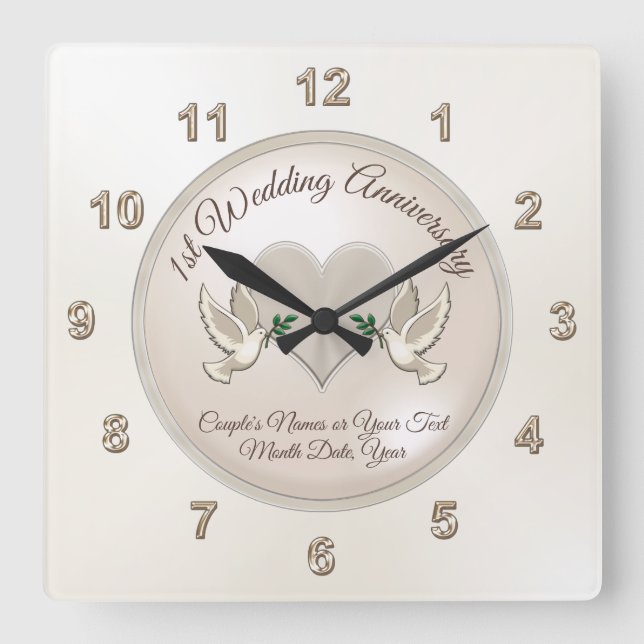 Love Birds Personalised First Anniversary Clock (Front)