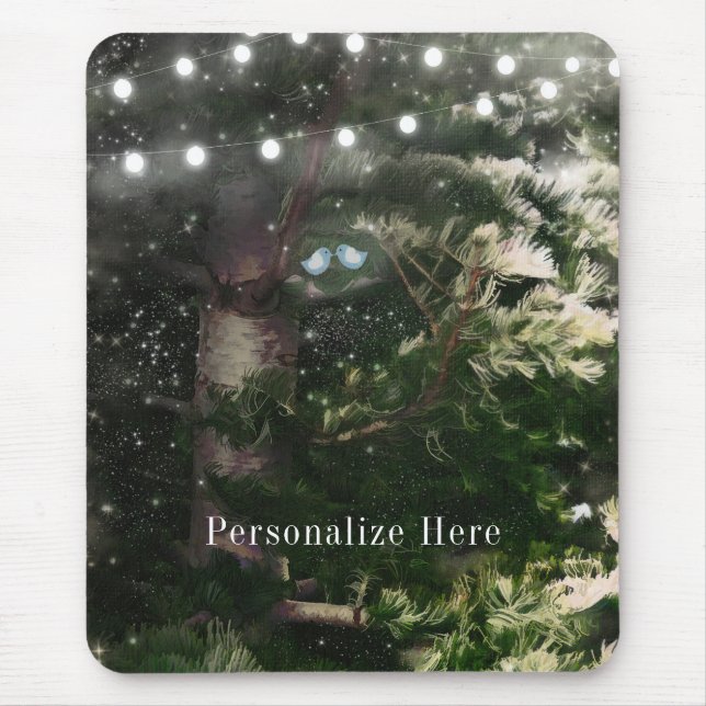 Love Birds + Pine Tree Night Rustic Personalized Mouse Mat (Front)