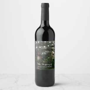 Love Birds + Pine Tree Night Wedding Custom Wine Label