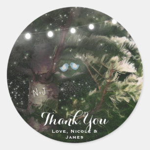 Love Birds + Pine Tree Night Wedding Favour Custom Classic Round Sticker