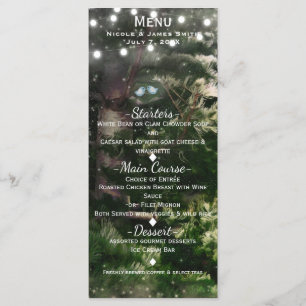 Love Birds + Pine Tree Night Wedding Menu Card